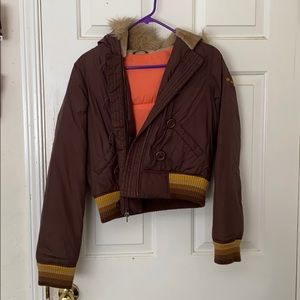 hollister fuzzy hooded jacket lined orange